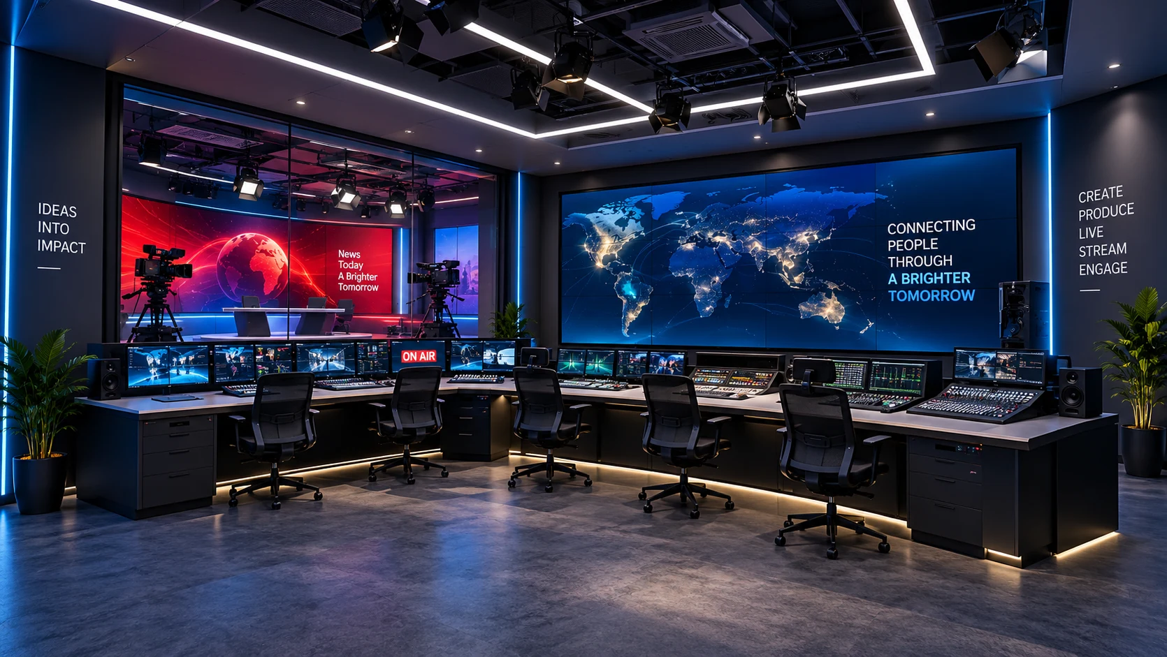 CX LED display wall in a professional broadcast studio