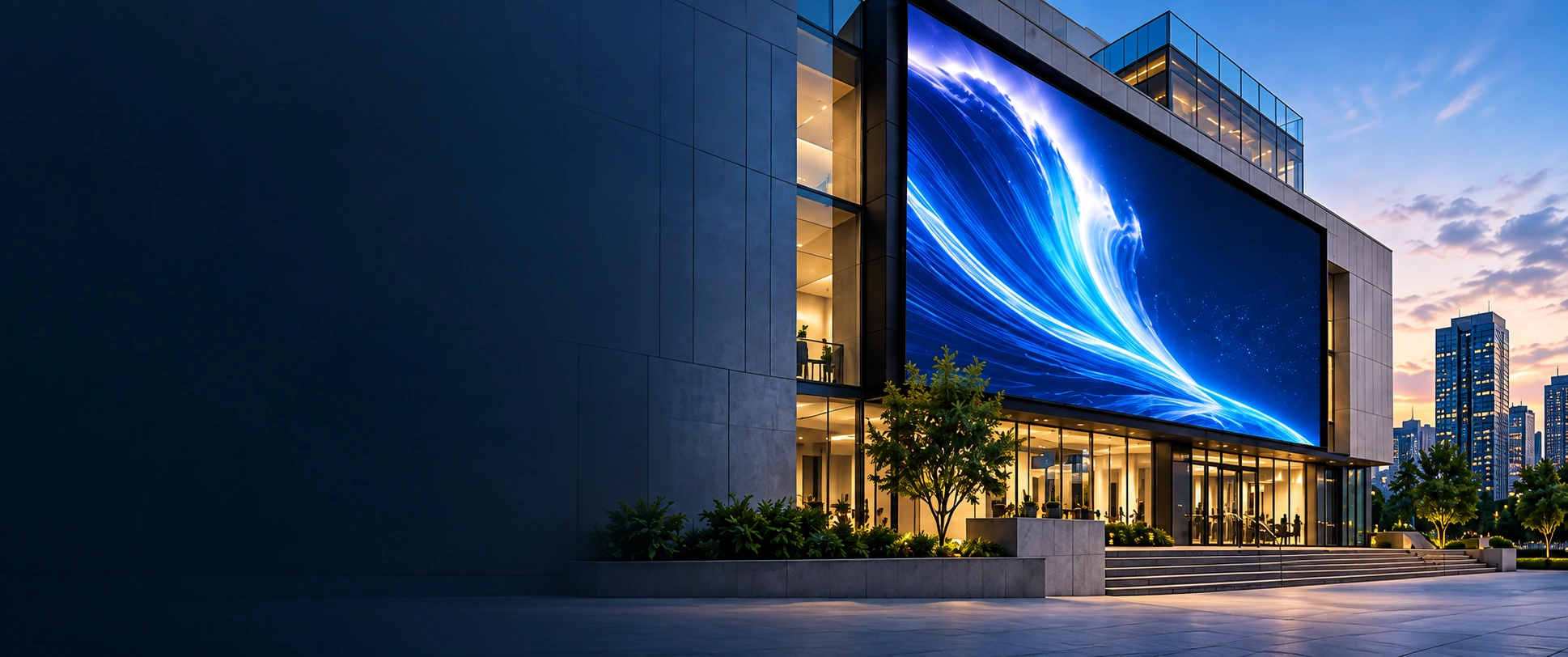 Large outdoor LED display on a modern commercial building